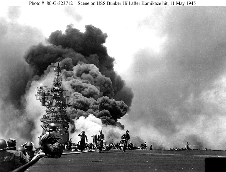 On deck of Bunker Hill after attacks