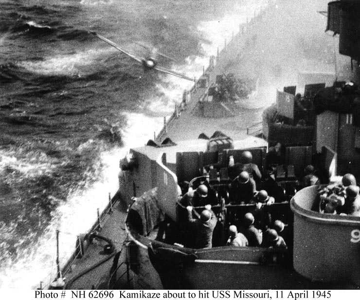 Kamikaze about to hit USS Missouri