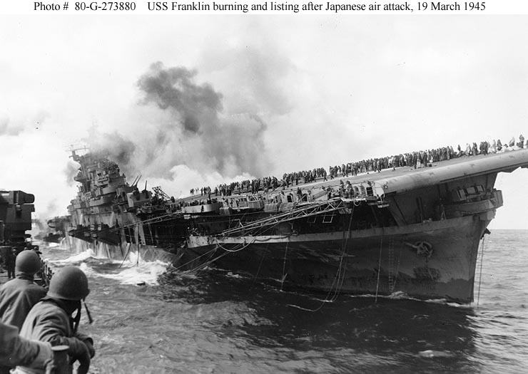 USS Franklin after Japanese air attack